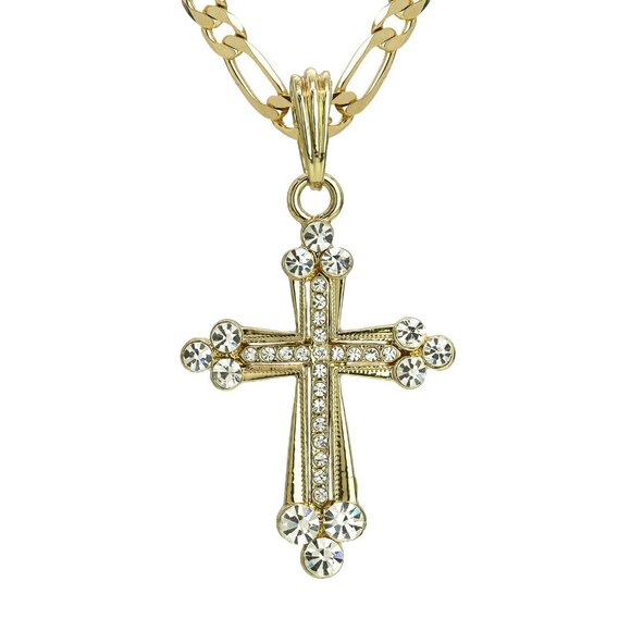 Iced Cross Pendant 14k Gold 20" 5mm Necklace - Picture 3 of 3